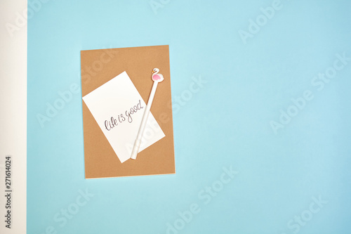 Back to school, school supplies, blue and pink