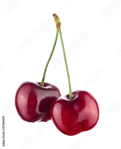 Two cherries isolated on white background. Full sharpness.