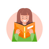 Beautiful brunette girl reading a book. Educational concept. Vector illustration.