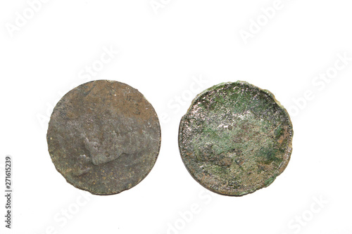 Vintage Old Money Coins On White Background