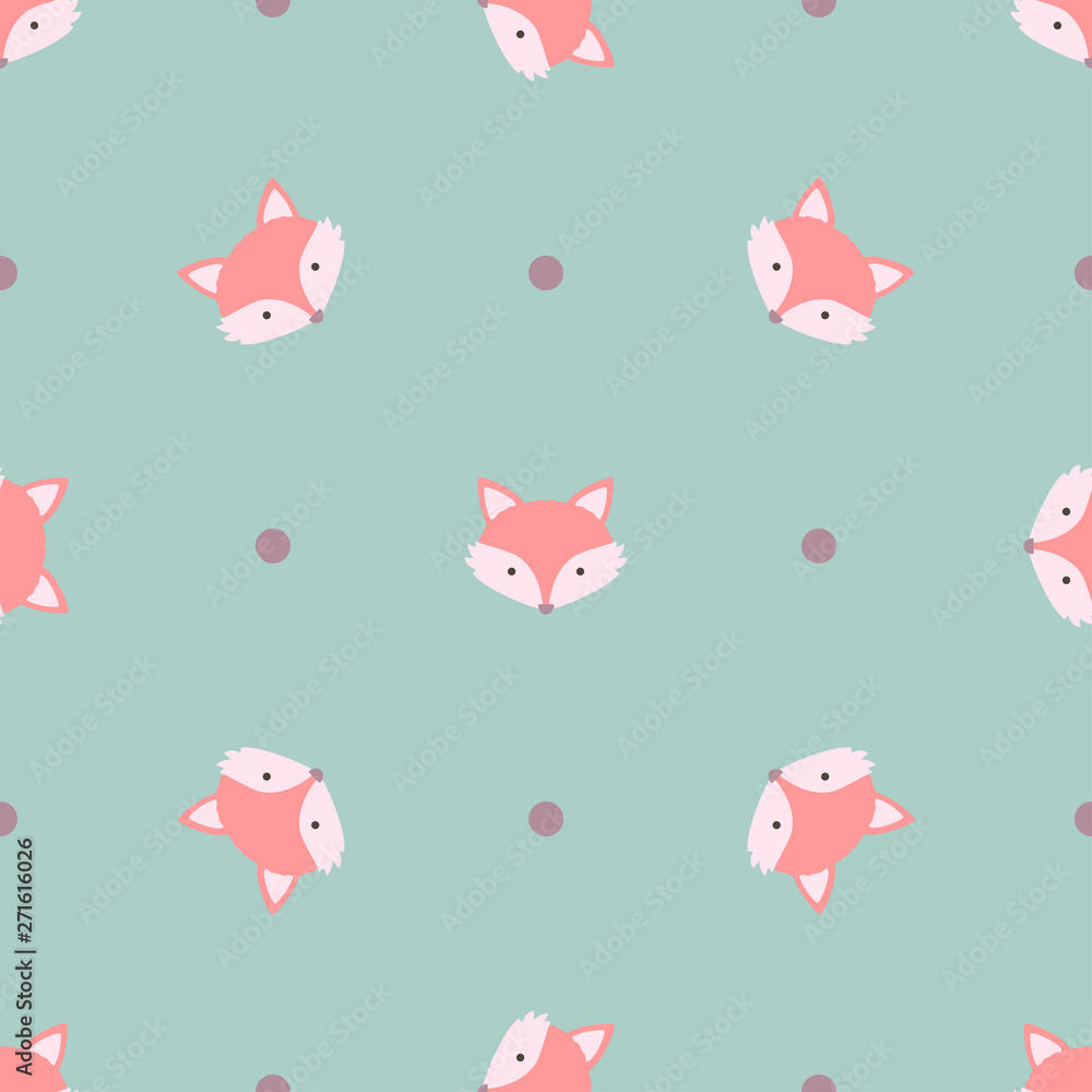 Fox cute kids vector animal seamless pattern