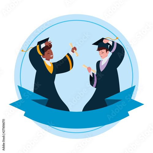interracial students boys graduated celebrating