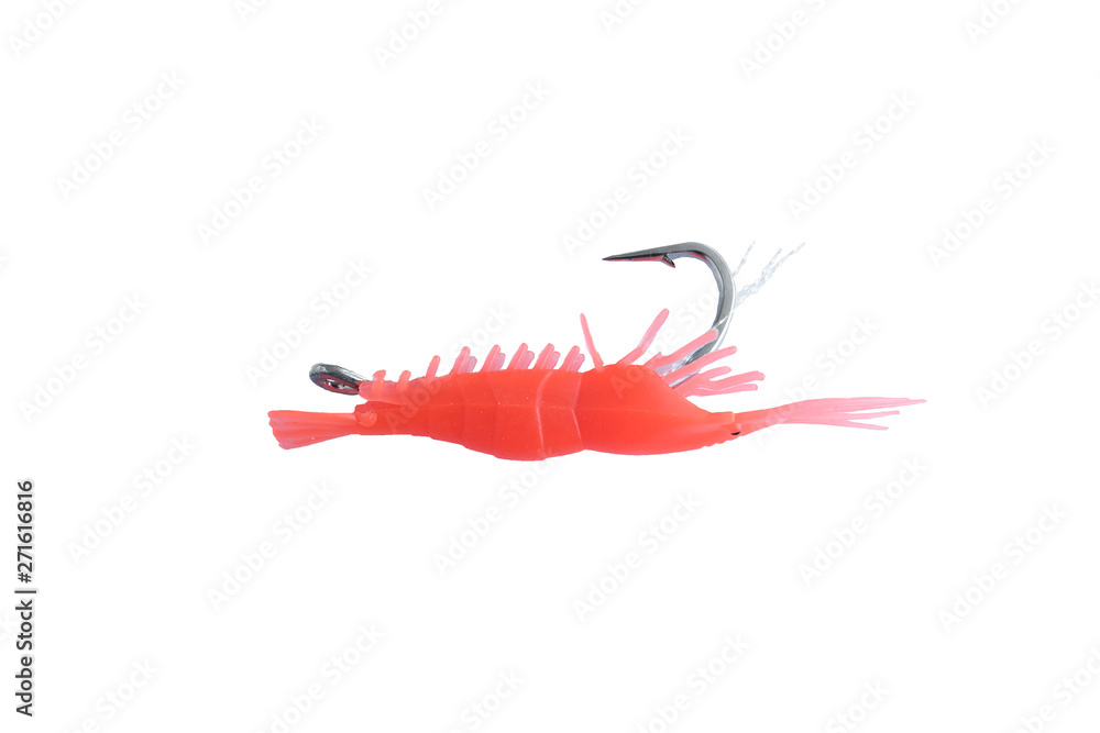 Group of isolated silicone lures on wooden background. Colourful