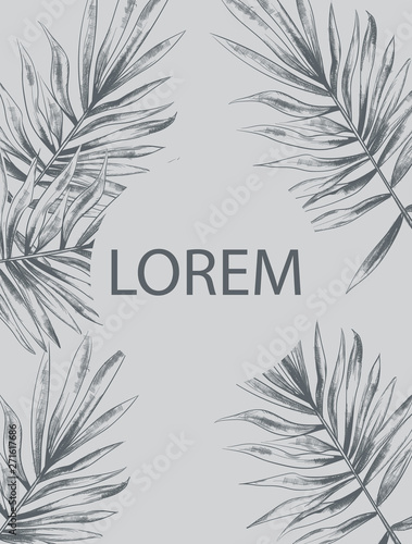 Palm leaves Tropic fsummer background Vector line art. Vintage styles