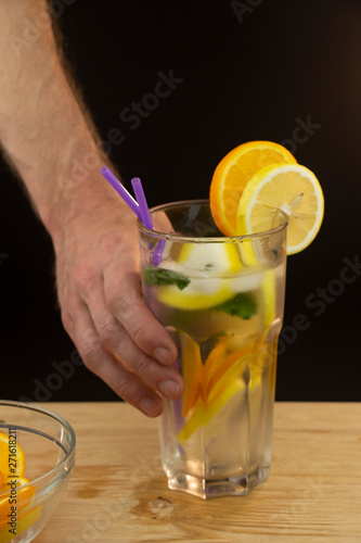 Cold lemonade in a glass cup