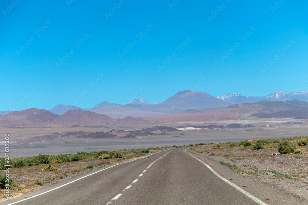Lonley desert mountain Atacama road with copy space for text