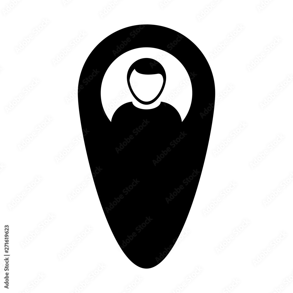 User destination icon vector male person profile avatar with map marker pin symbol in flat color glyph pictogram illustration User destination icon vector male person profile avatar with map marker pin symbol in flat color glyph pictogram illustration