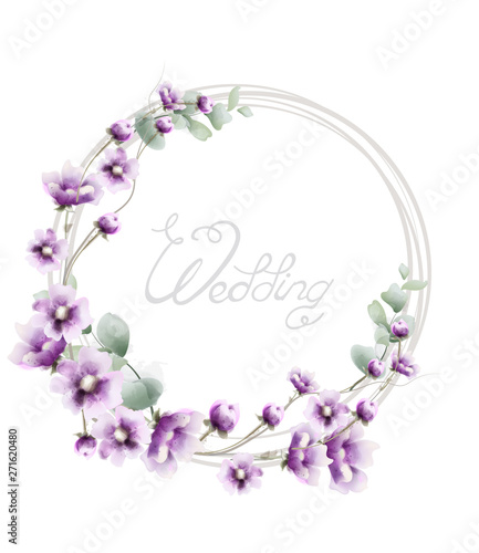 Lavender wreath wedding frame Vector watercolor. Floral card decors