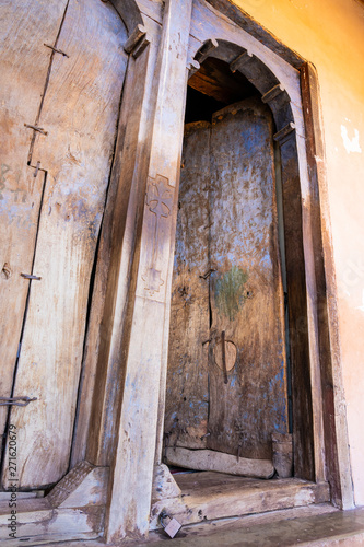 The wooden door of Abreha and Atsbeha Church in Tigray, Ethiopia. photo