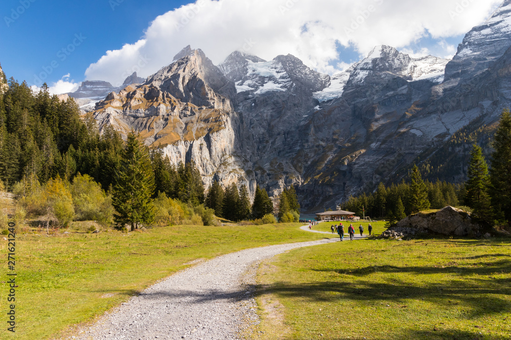 Kandersteg valley with green grass and mountain in Switzerland, natural background Kandersteg valley with green grass and mountain in Switzerland, natural background