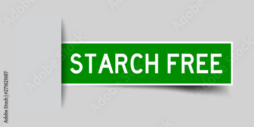 Square seal green color sticker in word starch free insert on gray background