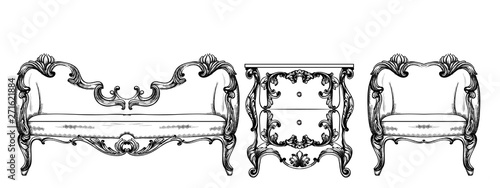 Rich baroque armchair Vector. Imperial style furniture. Vintage designs
