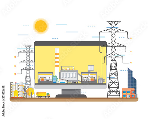 natural gas energy, natural gas power plant, natural gas combine cycle generate the electric in simple graphic