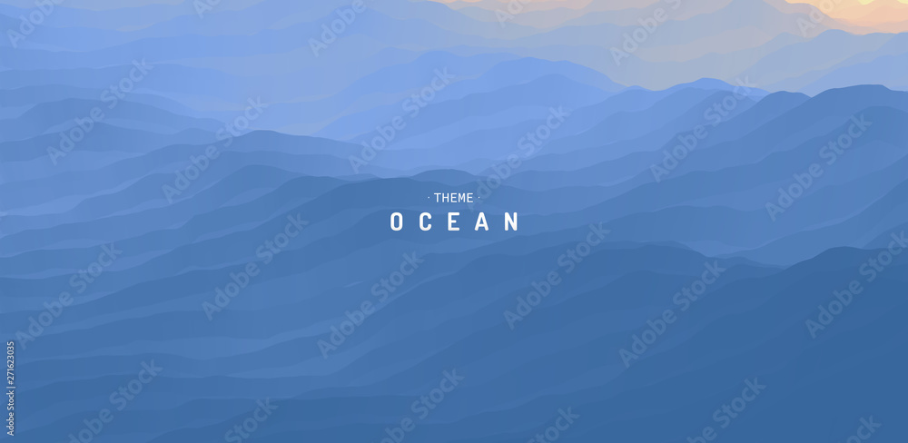 Fototapeta Błękitny abstrakcjonistyczny oceanu seascape. Powierzchnia morza. Fale wodne. Tło natura. Ilustracja wektorowa dla projektu.