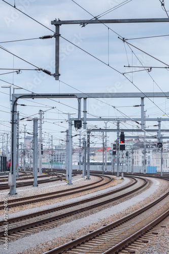 Industrial cityscape - Railway tracks in the city center near main railway station of Vienna - Wien Hauptbahnhof