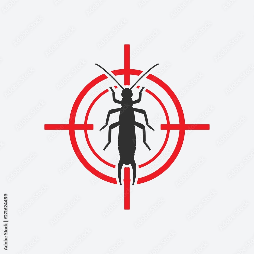 Earwig icon red target. Insect pest control sign Earwig icon red target. Insect pest control sign