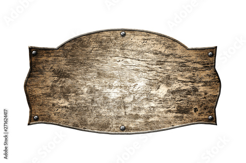 old wooden sign board on isolated white background.