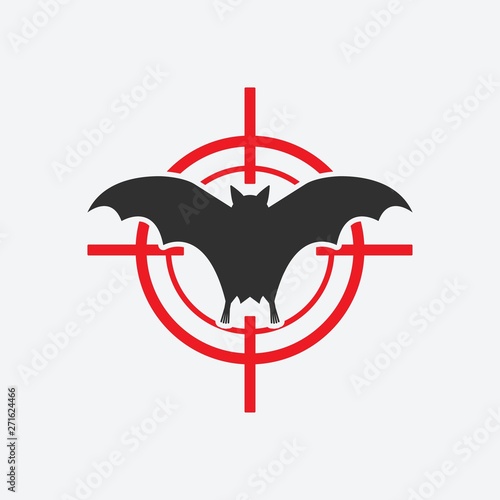 Flying bat icon red target. Insect pest control sign