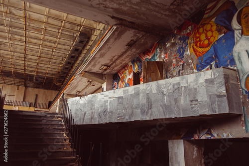 Wallpaper Mural Destroyed theatre in abandoned ghost city Pripyat ruins after Chernobyl disaster. Chernobyl Nuclear Power Plant atomic reactor. Exclusion zone radiation risk, fallout lost town, apocalyptic building. Torontodigital.ca