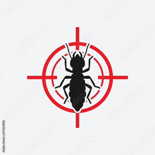 Termite icon red target. Insect pest control sign