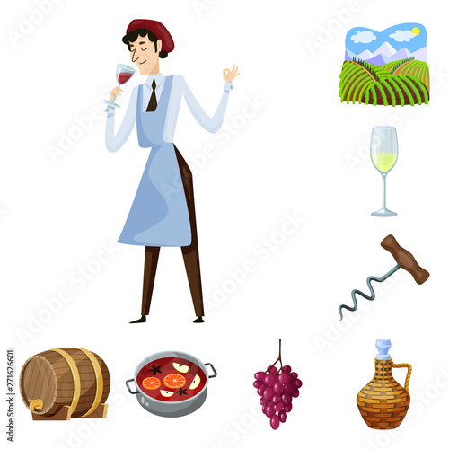 Vector design of grape and winery sign. Set of grape and manufacturing stock symbol for web.