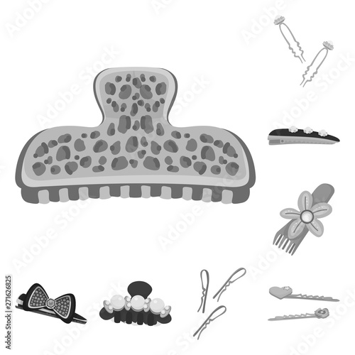 Vector design of hairdressing and hairclip sign. Collection of hairdressing and fashion stock symbol for web.