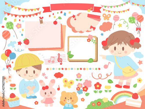 可愛い保育園児のベクター素材セット