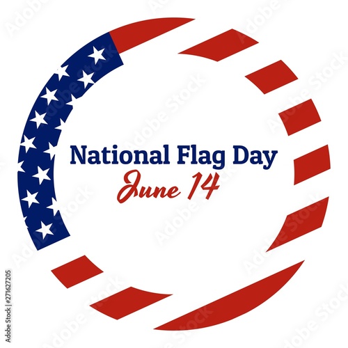 Circle stamp button of National flag of The United States of America with inscription: National Flag Day, June 14, in modern style with patriotic colors. Vector EPS10 illustration