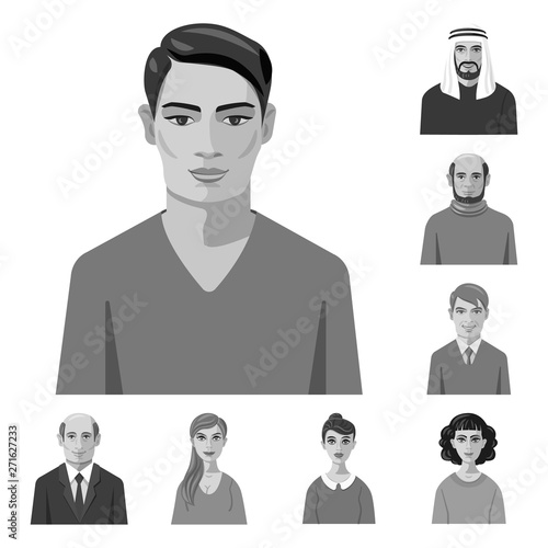 Vector illustration of face and person sign. Set of face and portrait stock vector illustration.