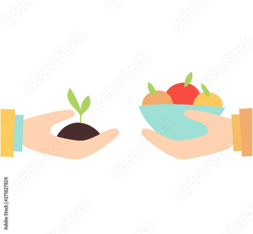 Barter. A natural exchange of food.Vector illustration.