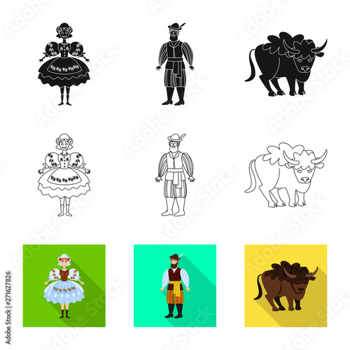 Isolated object of traditional and tour icon. Collection of traditional and landmarks stock symbol for web.