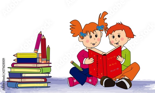 Pareja de niños estudiando matemáticas.