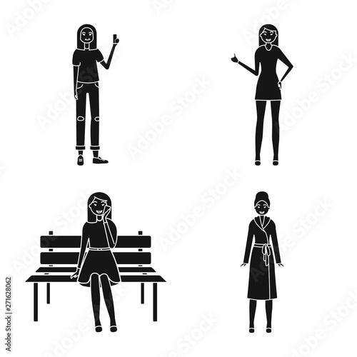 Vector illustration of emotions and female symbol. Set of emotions and body stock vector illustration.
