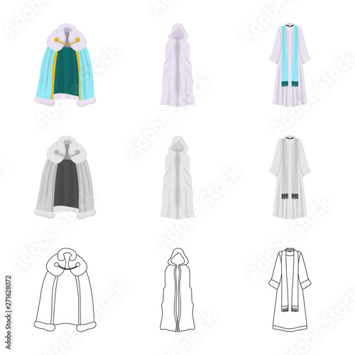 Vector illustration of material and clothing sign. Set of material and garment vector icon for stock.