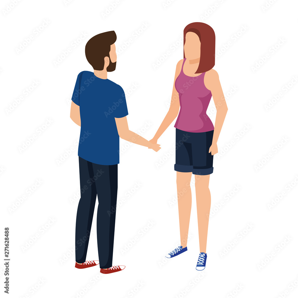 young couple talking avatars characters young couple talking avatars characters