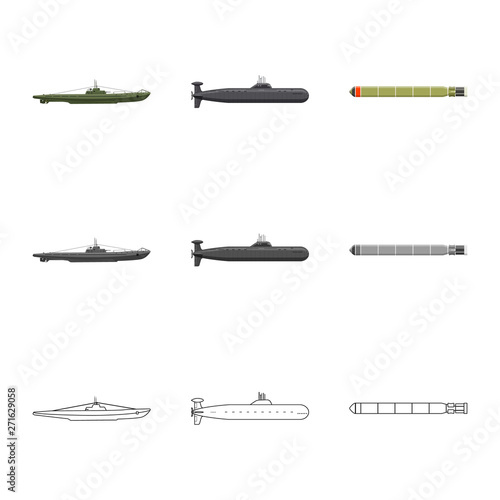 Isolated object of war and ship sign. Set of war and fleet stock symbol for web.