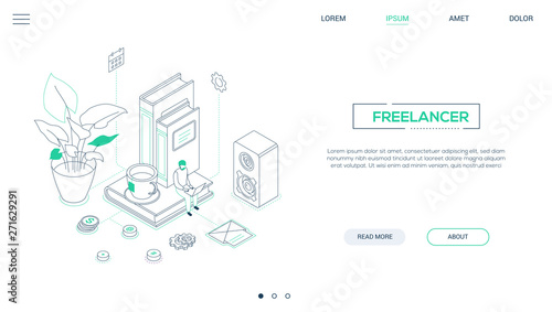 Freelancer - line design style isometric web banner