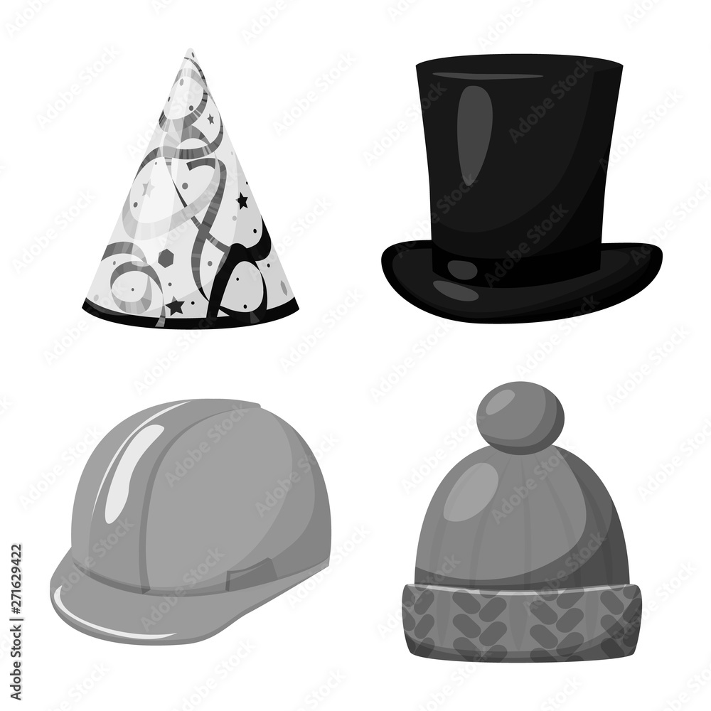 Vector design of hat and helmet icon. Set of hat and profession stock vector illustration. Vector design of hat and helmet icon. Set of hat and profession stock vector illustration.