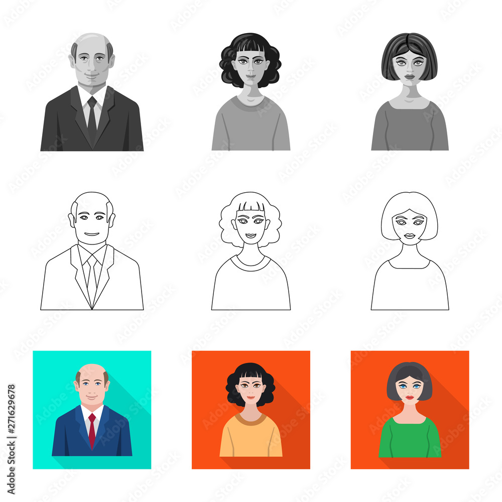 Vector design of hairstyle and profession sign. Set of hairstyle and character stock symbol for web. Vector design of hairstyle and profession sign. Set of hairstyle and character stock symbol for web.