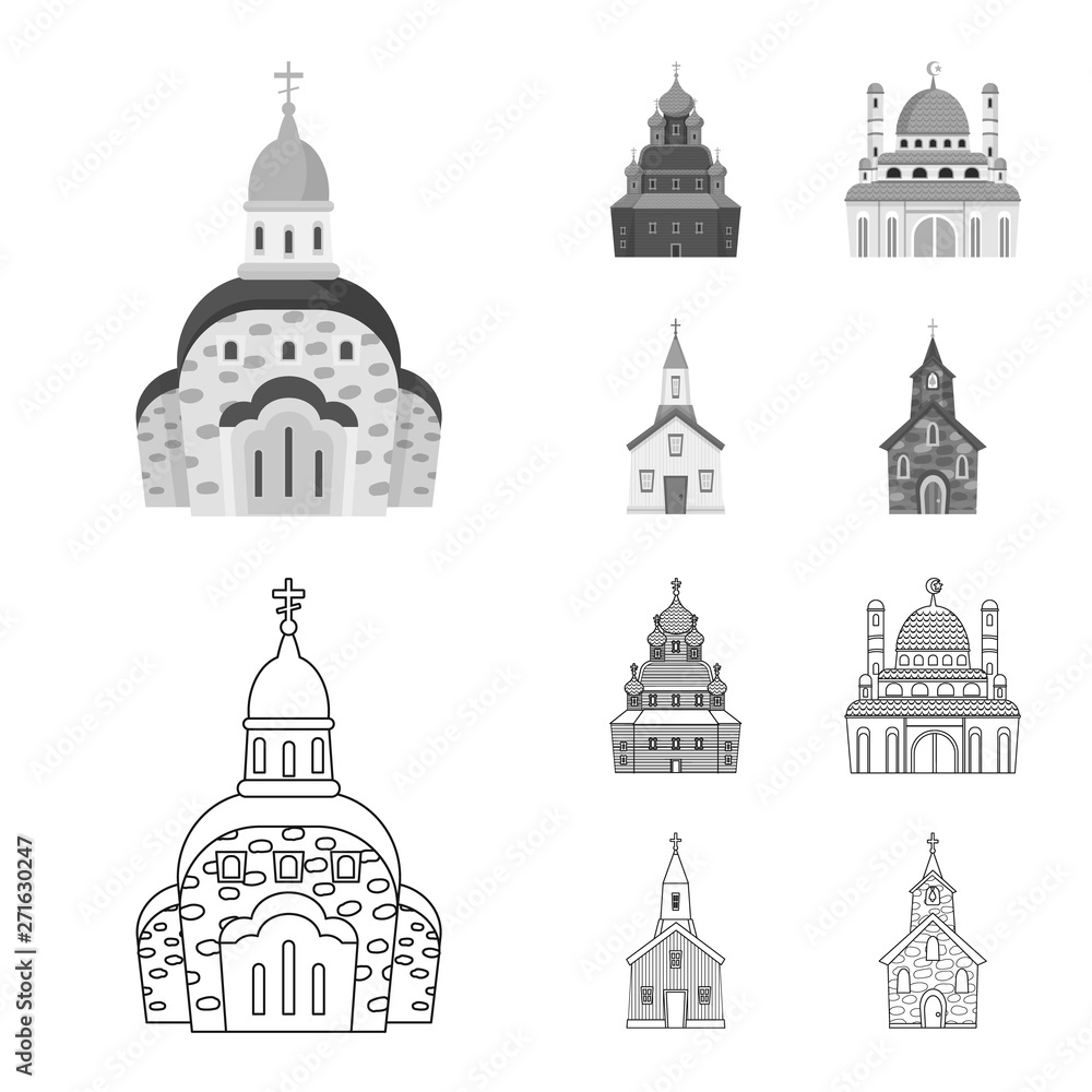 Isolated object of cult and temple symbol. Set of cult and parish stock vector illustration.