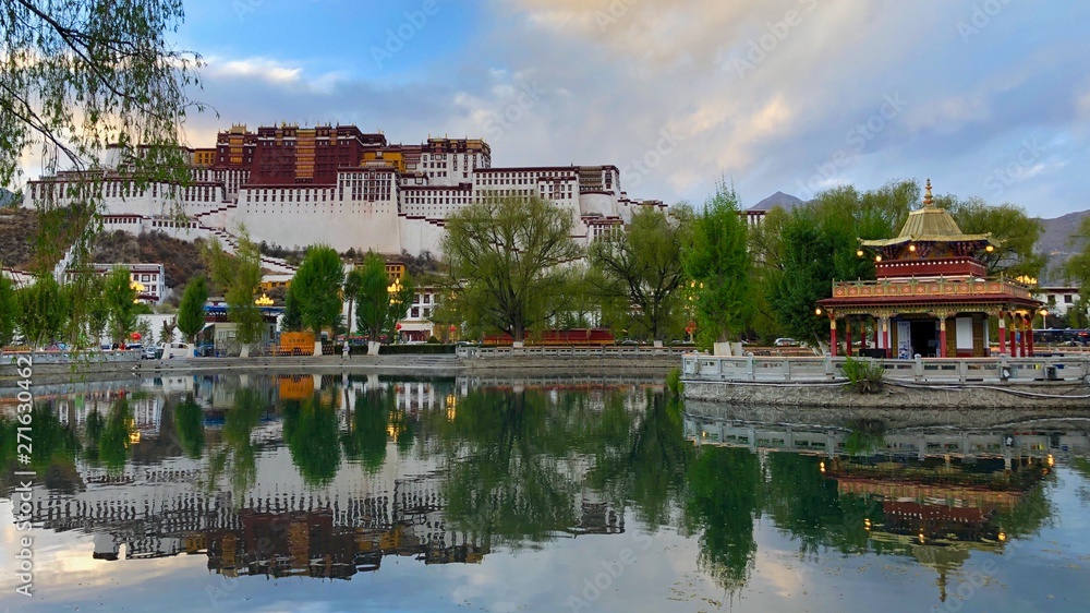 Reflection of Potala Palace on the lake  in Lhasa, Tibet