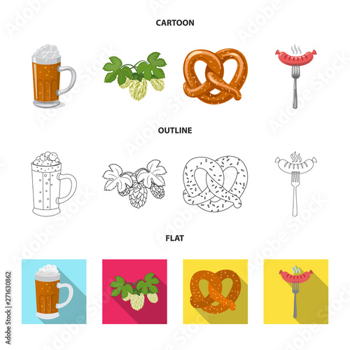 Isolated object of pub and bar sign. Set of pub and interior stock symbol for web.