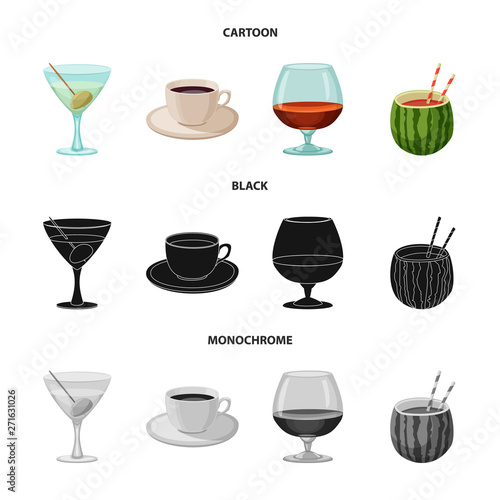 Vector illustration of drink and bar symbol. Set of drink and party stock vector illustration.