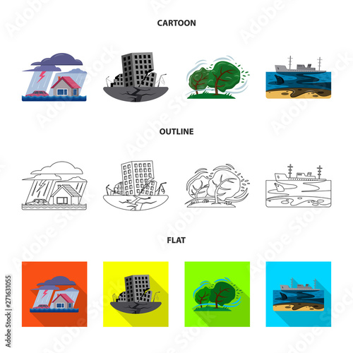 Isolated object of natural and disaster logo. Set of natural and risk stock symbol for web.