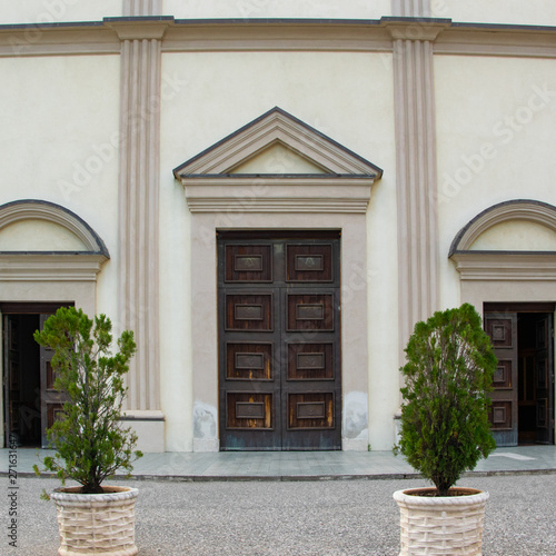Crop view of the main entrance of St. Francis church  Scutari  Albania