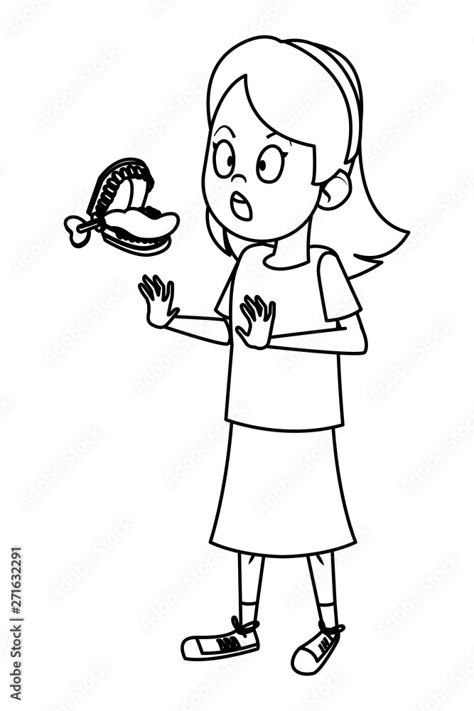 girl being surprised with false chattering jaws black and white girl being surprised with false chattering jaws black and white