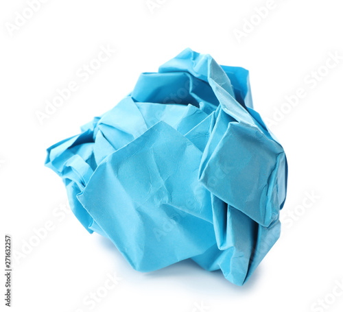 Color crumpled sheet of paper isolated on white