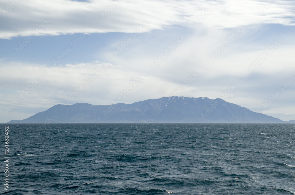 View of  Samothraki island  and mountain Saos in Greece from the sea i