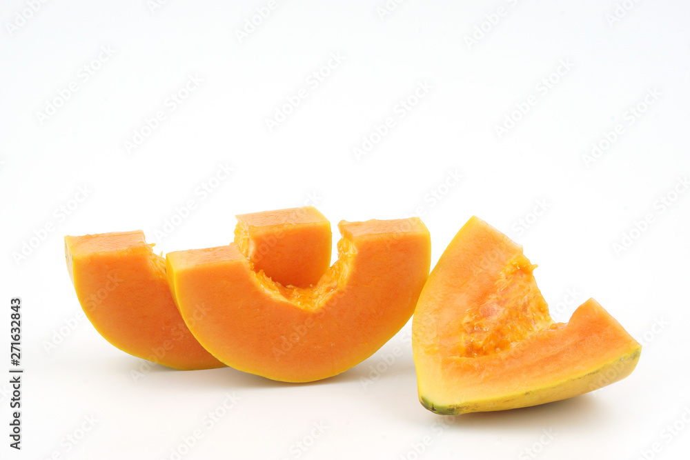 slice of papaya isolated on white background slice of papaya isolated on white background