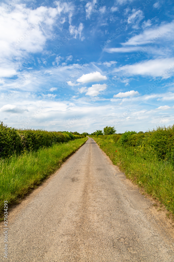 Looking along a narrow country lane on a sunny summers day